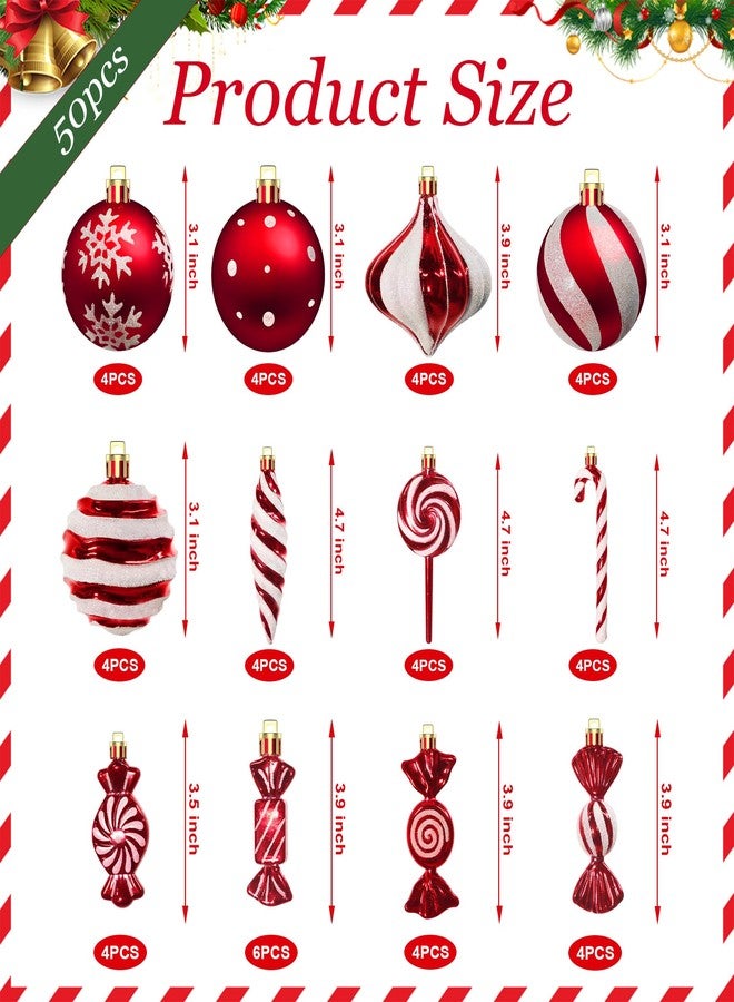 BTU 50Pcs Christmas Candy Cane Ornament Lollipop Ornaments for Christmas Tree Decorations,Red and White, 12 Style Assorted Shapes with Hanging String for Xmas New Year Holiday Festival Home Party Decor - Image 2